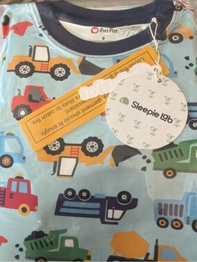 PatPat Light Blue Construction Trucks Pajama Top with Multi-Color Vehicles